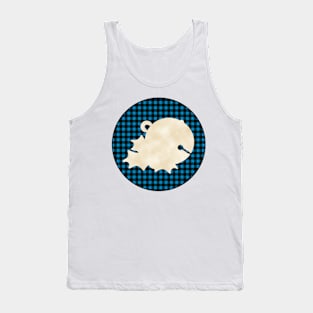 Sleigh bell and mistletoe silhouette over a black and blue tile pattern Tank Top